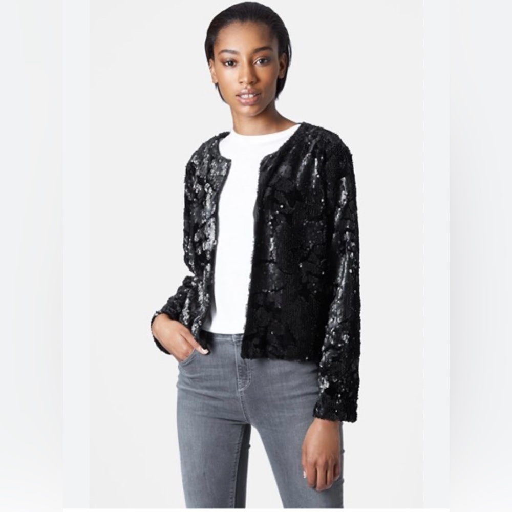 Topshop Black Velvet Sequin Holiday Long Sleeve New Year’s Eve Blazer